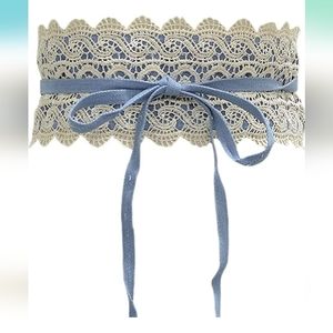 Denim Lace faux leather wide boho belt stretch obi New fits XS to plus size